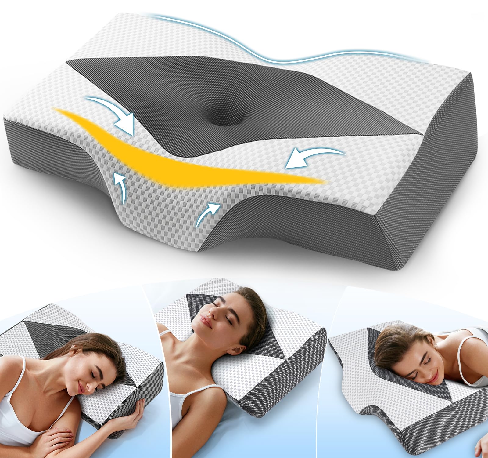 Hydomi Memory Foam Cervical Pillow for Neck and Shoulder Pain: Orthopedic Neck Support Pillows for Sleeping with Hollow Design Ear Pain Free- Ergonomic Bed Bolster Pillow for Side/Back&Stomach Sleeper