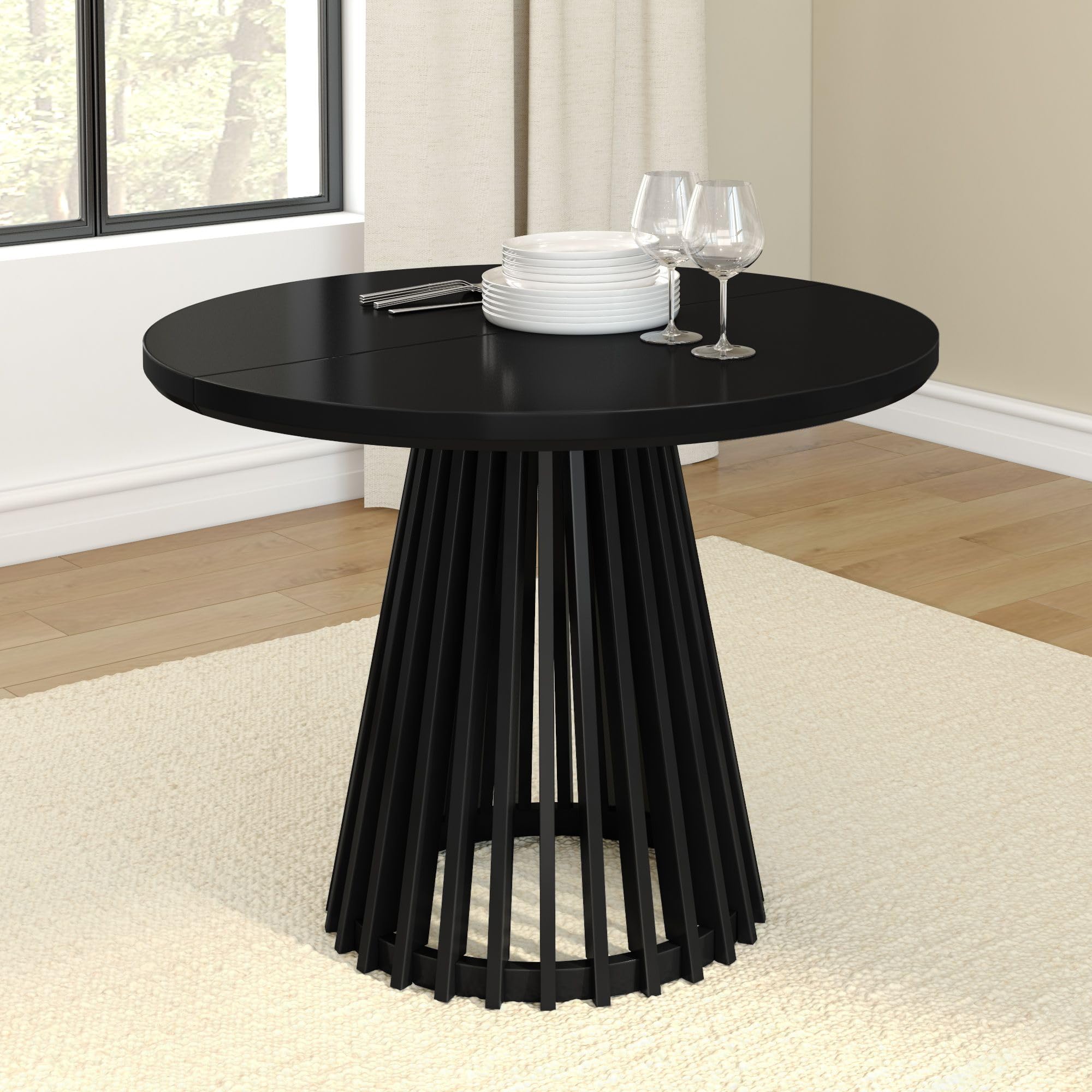 Photo 1 of ***DAMAGE -SOME SCUFFS/SCRATCHES -SELLING AS IS *** Plank+Beam Lido Round Dining Table, 38", Wooden, Pedestal, Minimalist Kitchen Table for 4 for Dining Room, Black