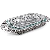 Arthur Court Metal Pyrex Glass Casserole Dish Holder Grape Pattern Sand Casted in Aluminum with Artisan Quality Hand Polished Design Tarnish-Free 21 inch Long 3 Quart Removable Glass Dish Included