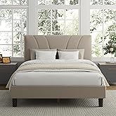 Avenco Full Bed Frame, Upholstered Platform Bed Frame with Adjustable Headboard, Wood Slat Support, Easy Assembly, No Box Spring Needed, Beige