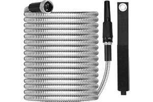 ONBRAND Metal Garden Hose 100ft with Super Tough and Soft Water Hose, Household Stainless Steel Durable Adjustable Nozzle, No Kinks Tangles, Easy to Store Storage Strap