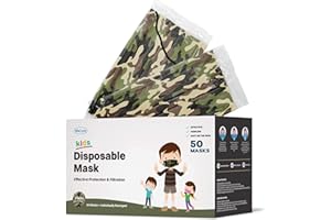 WECARE Disposable Face Masks For Kids, 50 Camo Face Masks, Individually Wrapped