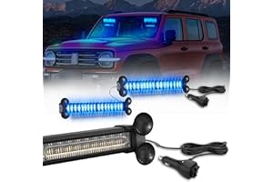 WINECO Emergency LED Strobe Traffic Advisor Lights Bar, Car Windshield Hazard Safety Warning Directional Flashing Light w/Suction Cups Split Mount for Vehicle Trucks Volunteer, 2x12inch, Blue