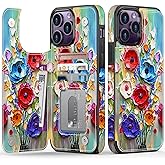 FUNMIKO for iPhone 15 Pro Max Wallet Case with Card Holder, RFID-Blocking, Military-Grade Drop Protection & Floral Animal Design, Magnetic Closure with Leather Kickstand - Abstract Flowers