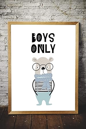 Kinderposter | Motiv: Boys Only | Kinderzimmer Babyzimmer Bilder | Poster A3 | Kunstdruck als Wand-Dekoration für den Bilderr