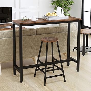 Amazon Com Ironck Industrial 2 Piece Pub Bar Table Set 47 2 Table With Bar Stool Kitchen Counter With Bar Chairs For Kitchen Living Room Party Room Mdf Board And Metal Vintage Brown
