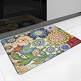 Tubeamin Floral Kitchen Rug Mat for Floor Boho Cushioned Anti-Fatigue Mat Non-Slip Standing Desk Waterproof Comfort Floor Mat for Sink, Office, Laundry, 17.3x28 Inch