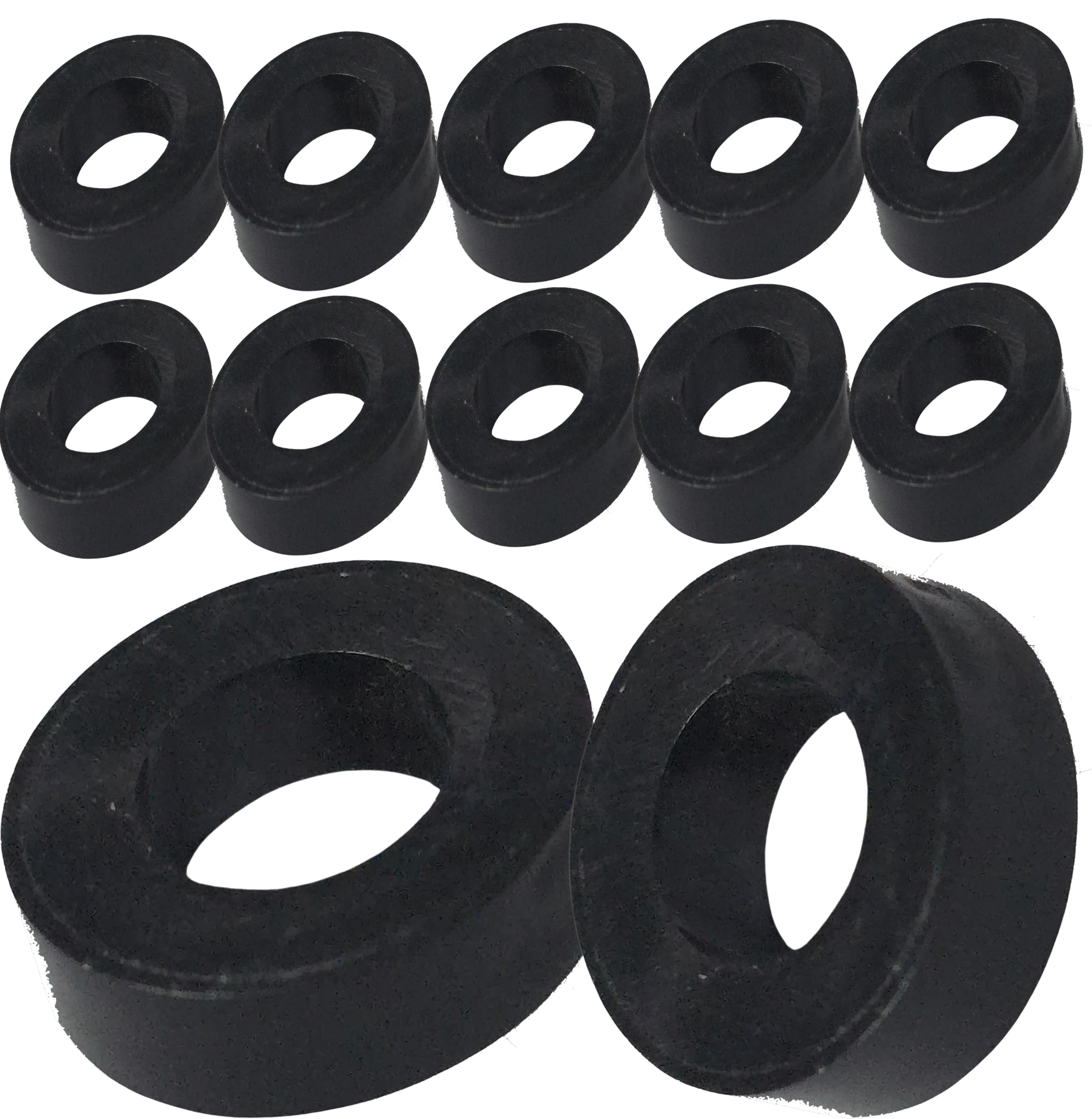 M10 x 5mm Black Nylon Spacers and Standoff Washers for M3, M4, M5, M6, M8 Screws, Lengths 3mm to 30mm (Pack of 12)