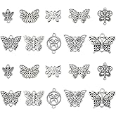 LiQunSweet 100 Pcs 10 Styles Antique Silver Butterfly Zinc Alloy Connector Charms Flying Animal Insect Links Charms for DIY Jewelry Making Accessory