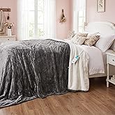 SUNVIVI Heated Blanket Queen Size, Electric Throw Dual Control, 5 Years Warranty, 10 Heat Settings, 12 Hours Auto Off, Soft Flannel and Sherpa, Machine Washable, ETL Certified, Grey, 84x90 Inch