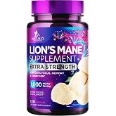 Lion's Mane Mushroom Supplement - Extra Strength Lions Mane Extract - Natural Memory &amp; Focus Support - Brain &amp; Immune Health Support - Vegan LionsMane Mushroom Powder - Bottled in USA - 120 Capsules