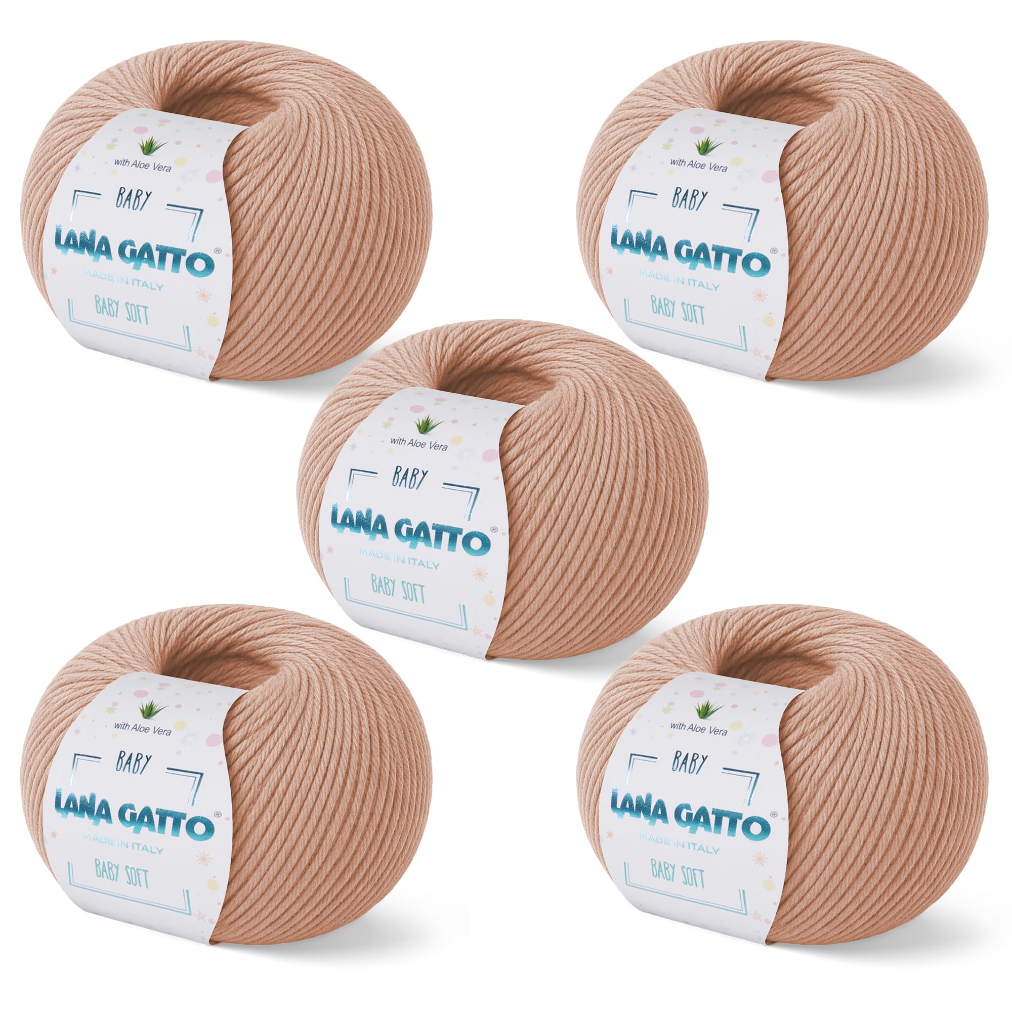 Baby Soft Yarns for Crocheting and Knitting 100% Merino Wool Treated with Aloe Vera, Soft Wool for Babies, Made in Italy by Lana Gatto, (5, Beige - 14621)