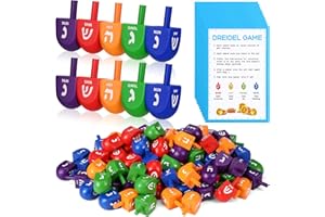 Wettarn 100 Pieces Hanukkah Dreidels Bulk Wooden Hanukkah Dreidels with Game Instruction Cards for Party Game (Size 1,Rainbow Style)
