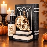 Halloween Skull Figurine, Gothic Book & Potion Bottle Indoor Tabletop Decor | Books Statue Skull Head Sculptures for Home Room Tabletop Fireplace Study Room Bookstore Halloween Party or Gift