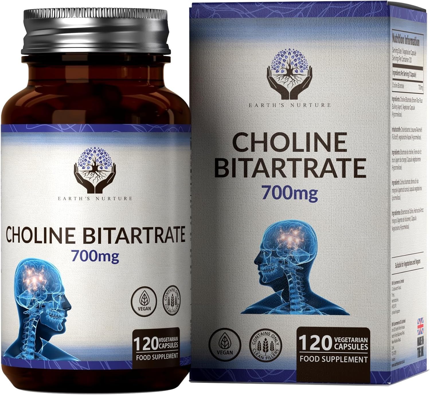 EN Choline | High Strength Coline Supplement | 120 Capsules - 700mg Choline Bitartrate per Serving | Non-GMO, Gluten & Allergen Free | Manufactured in the UK