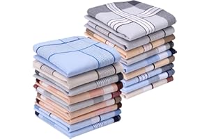 18 Pcs Men’s Plaid Handkerchief, 100% Cotton Pocket Squares for Men Solid Hankies Set Soft Hanky with Classic Stripe, Ideal G