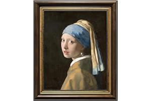 DAJONART The Girl with a Pearl Earring Kitchen Wall Art, Canvas Vintage Gold Framed Rustic Landscape Prints Oil Painting for Living Room, Bathroom, Bedroom Decor Gift,8"x 10"