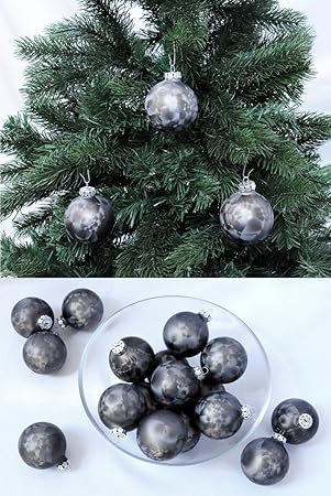 Thüringer Glas Eislack Christbaumkugeln Anthrazit Weihnachtskugeln 4 5 6 7 8 cm, Größe:Ø 4 cm (16 Kugeln)