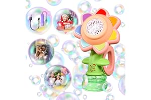 DALI ENERGY CAT Sunflower Bubble Machine for Kids Automatic Flower Bubble Toy with Colorful Lighting for Toddlers 3 and up Bubble Maker Blower for Kids 4-8 Handheld 20000+ Bubble Machine Outdoor Toy Pink