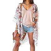 CATCHY & CRAFTY Swimsuit Coverup for Women Kimono Cardigan Beach Floral Boho Print Resort Wear Cruise Gift