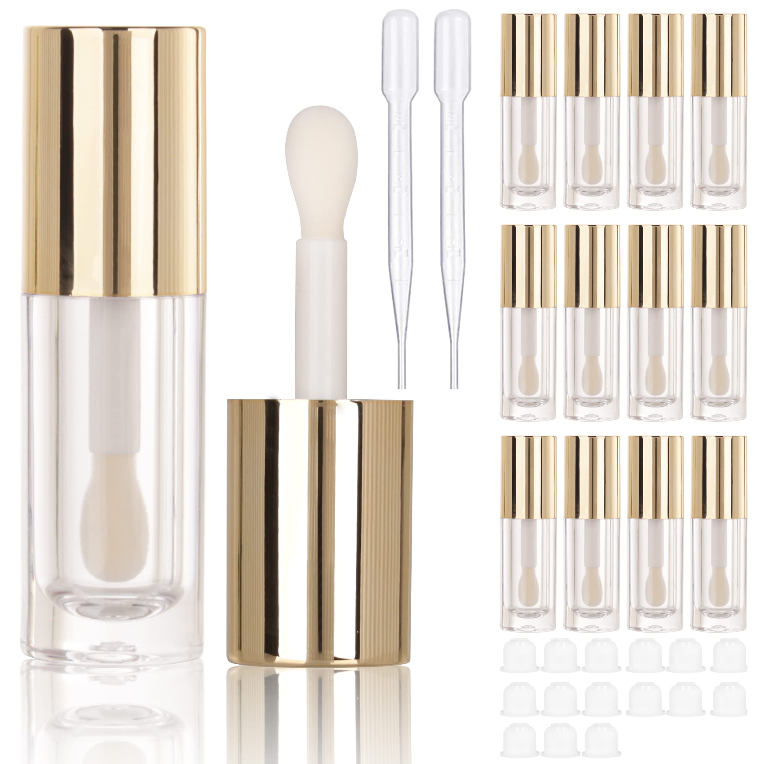 COSIDEA 14pcs Empty 6ml big doe foot wand Chunky lip gloss tubes for DIY lipgloss,Pink round lipgloss containers tubes with thick wand, Gold, D25*H86mm / D0.94*H3.46 inch, Simple" Or "Basic — image 1