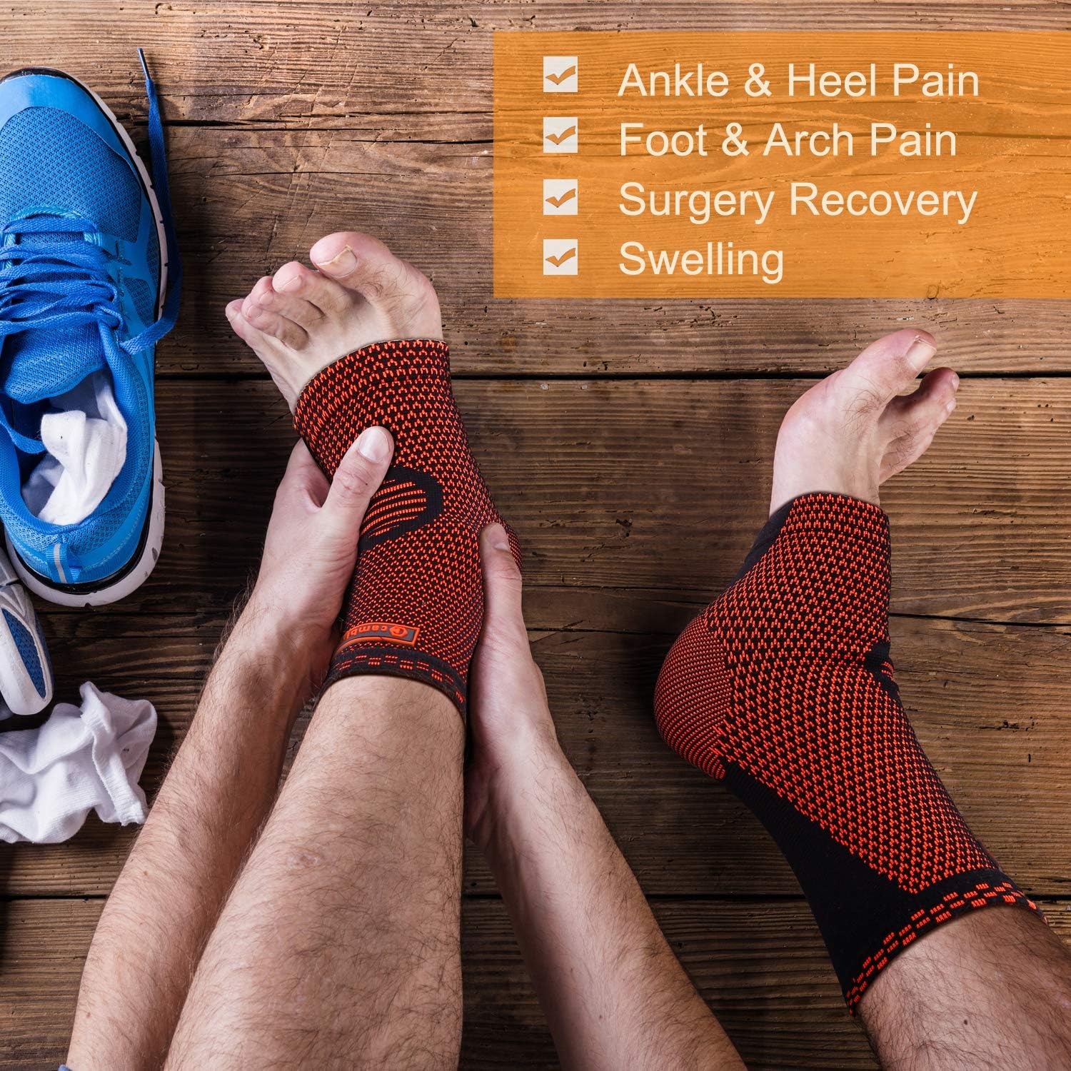 CAMBIVO 2 Pairs Ankle Brace Compression Support Sleeve for Women and Men, Plantar Fasciitis Foot Socks with Arch Support for Injury Recovery, Swelling, Heel Spurs, Achilles Tendonitis: Sports & Outdoors