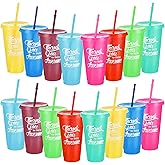 Sieral 16 Pcs Employees Appreciation Gifts Bulk Thank You Cups with Lids and Straws 24 oz Plastic Tumbler Travel Mugs Inspirational Gifts for Coworker Stuff Teacher (Bright Color)
