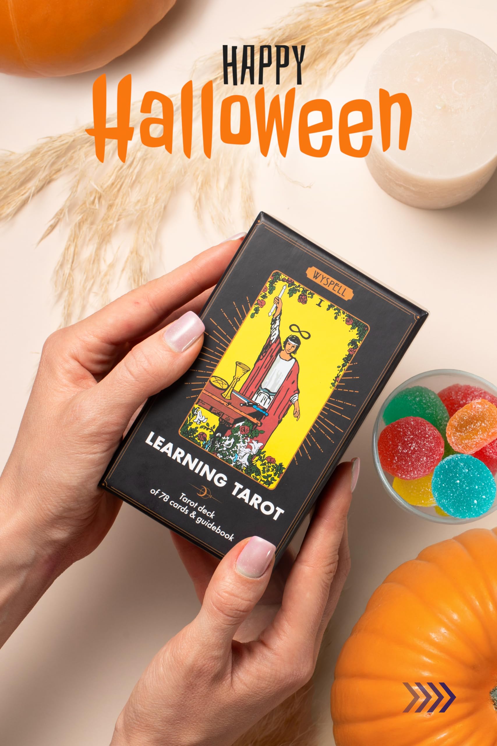 Wyspell Tarot for Learning - Tarot Cards with Meanings on Them - Beginner Tarot Deck with Meanings on Them - Cards for Beginners with Guide Book