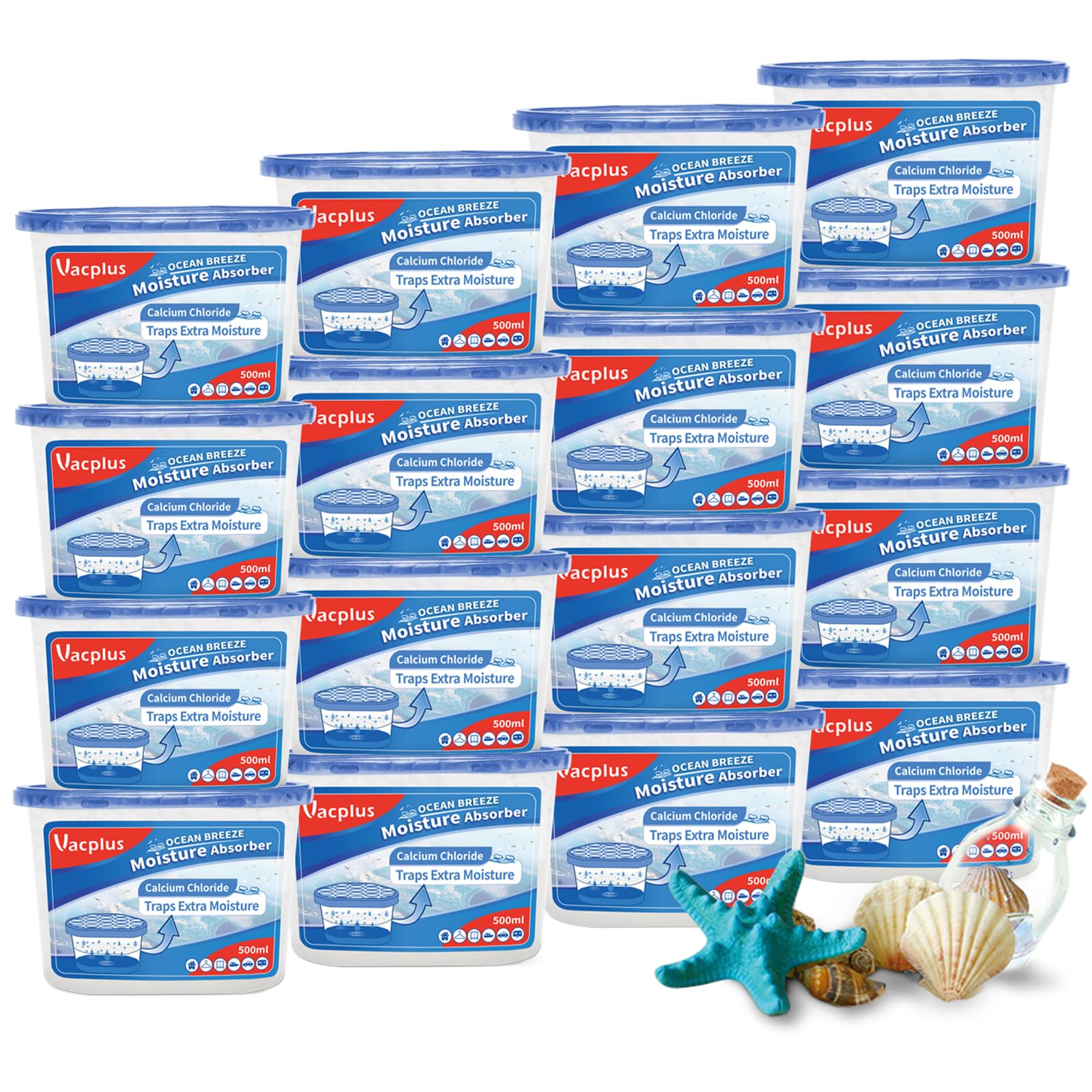 Photo 1 of Vacplus Moisture Absorbers 16 Pack, 10.5 Oz, Humidity Absorber Boxes Attracts Extra Moisture from Your Bathroom, Closet, Kitchen, Dehumidifier for Closet(Ocean Scent), Light blue
