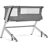 Dream On Me Skylar Bassinet and Bedside Sleeper, Adjustable Heights, Breathable Mesh Sides, Plush Mattress Pad, Wheels with Safety Locks & Tool-Free Assembly, Compact Fold & Travel Bag - Grey
