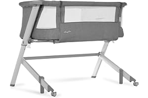 Dream On Me Skylar Bassinet and Bedside Sleeper, Adjustable Heights, Breathable Mesh Sides, Plush Mattress Pad, Wheels with Safety Locks & Tool-Free Assembly, Compact Fold & Travel Bag - Grey