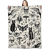 VODRM Spooky Goth Blanket Gothic Black Cats, Skulls, and Bats Throw Blankets Gifts for Girls Boys Adults Lightweight Soft Fleece Cozy for Sofa Couch Bed Room Travel Birthday Halloween Decor 50x60in