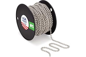 WAXAW #10 Ball Chain 100ft Spool – Stainless Steel Beaded Chain for Pull Chain, Jewelry, Crafts, Labeling | Nickel Plated Bead Chain for Industrial, DIY & Dog Tag Uses | USA Made - 4.5mm