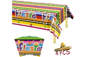 QZYL 4 PCS Cinco De Mayo Tablecloth, 108"x54" Mexican Fiesta Tablecovers, Disposable Mexican Striped Table Covers, Plastic Party Table Cloth for Mexican Themed Party Supplies Carnival Taco Night Birthday