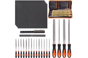 Glarks 25Pcs Hand Metal File Set Include 4Pcs Flat/Triangle/Half-Round/Round Large File, 12pcs Needle Files, 1 Brush, 4pcs Sa
