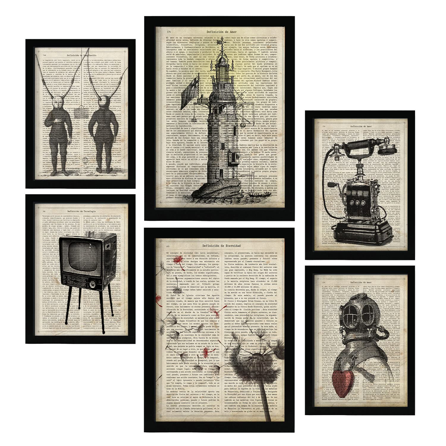 Nacnic Vintage Posters. Vintage Paper Style Prints with Encyclopedy Backgrounds. Revolutionary Inventions from Last Century. Aesthetic Illustrations for Interior Design and Decoration. A4 & A3.
