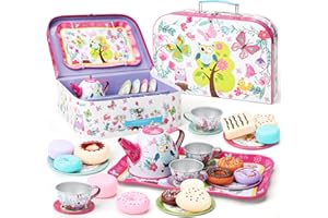 KONYXALU Updated Princess Tea Party Set for Little Girls & Boys - Toddler Tea Set with Dessert & Carrying Case- Immersive Tea Culture Discovery Set -Learn & Play Kids Tea Sets - Ultimate Gift Choice