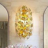 TOCHIC Gold Wall Sconce, Modern Farmhouse Wall Light Fixtures with Ginkgo Leaf, Bathroom Vanity Wall Lights for Living Room, 
