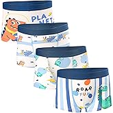 GRPSKCOS Boys Underwear, Toddler Kids Boxer Briefs 4 Pack Soft Cotton Dinosaur Boys Underwear 2-10 Years