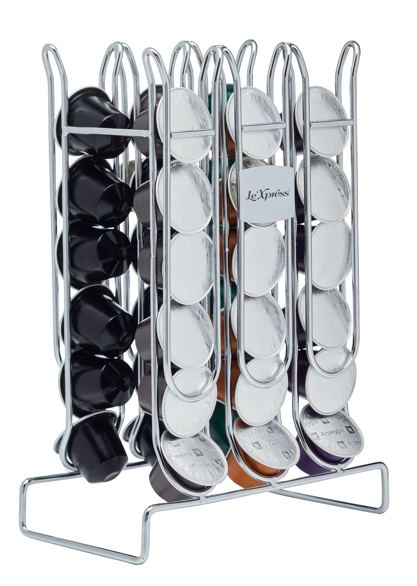 KitchenCraft Le'Xpress Carbon Steel Nespresso Coffee Pod Holder, 17 x 9.5 x 24.5 cm (6.5" x 3.5" x 9.5") - for 36 Capsules, Metallic
