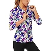 WOWENY Women's 3/4 Sleeve Athletic Golf Shirts Quarter Zip Pullover Collared T-Shirt Workout Print Tennis Top