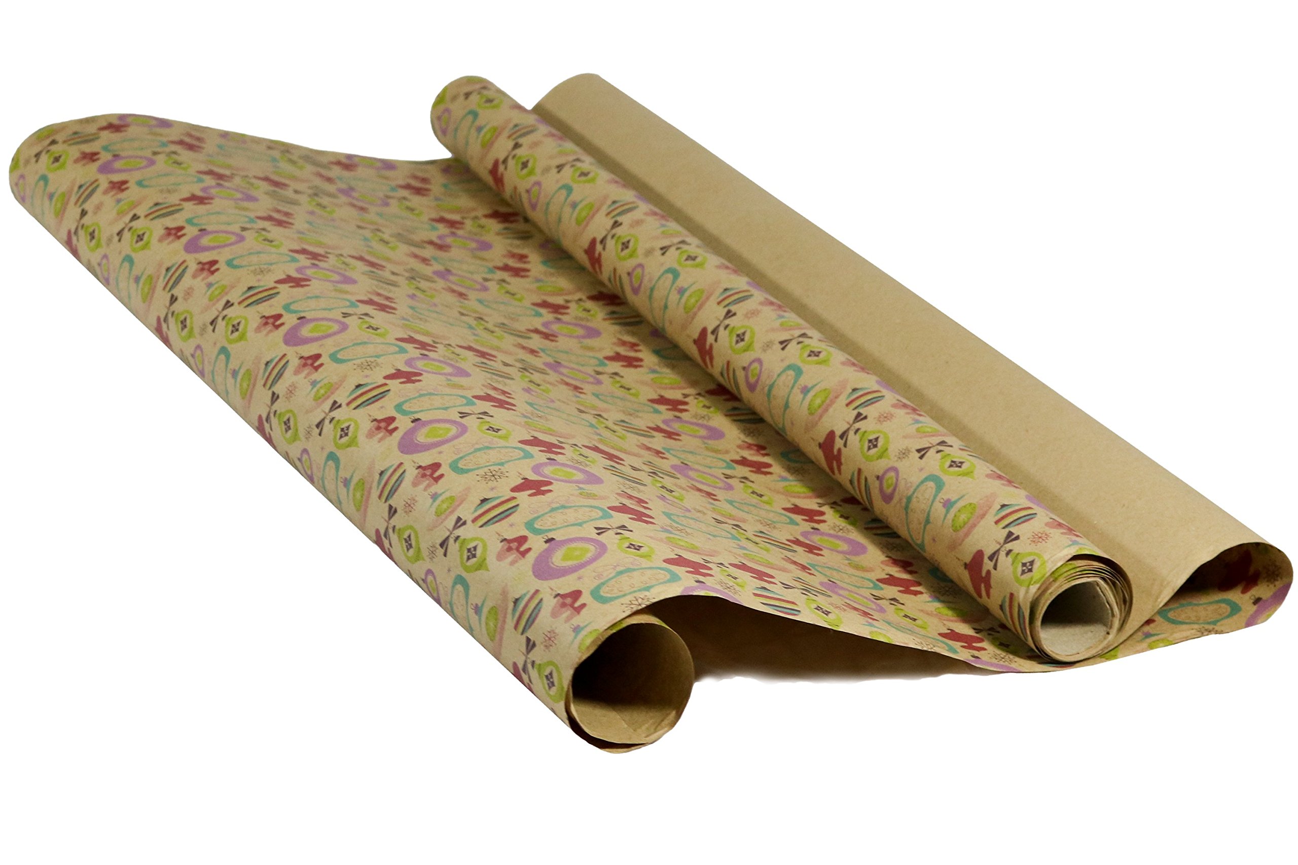 Holiday Retro Printed Kraft Wrapping Paper (Dog Santas-Christmas Space Ornaments-Pink Xmas Trees)