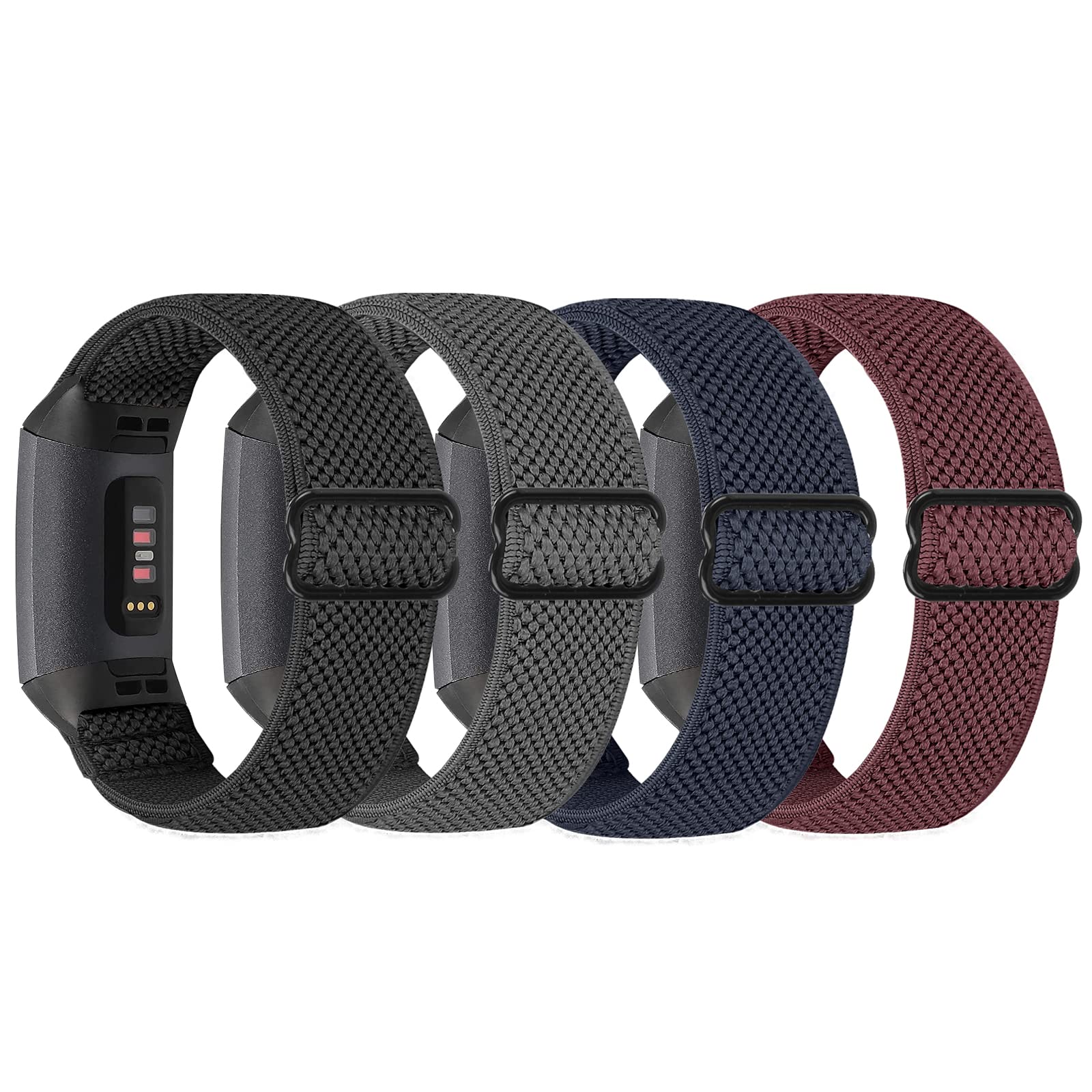 SHIJZWD 4 Pack Elastic Nylon Watch Straps - Compatible with Fitbit Charge 4/3, Adjustable Stretchy Sport Loop Band Replacement Wristband for Women & Men