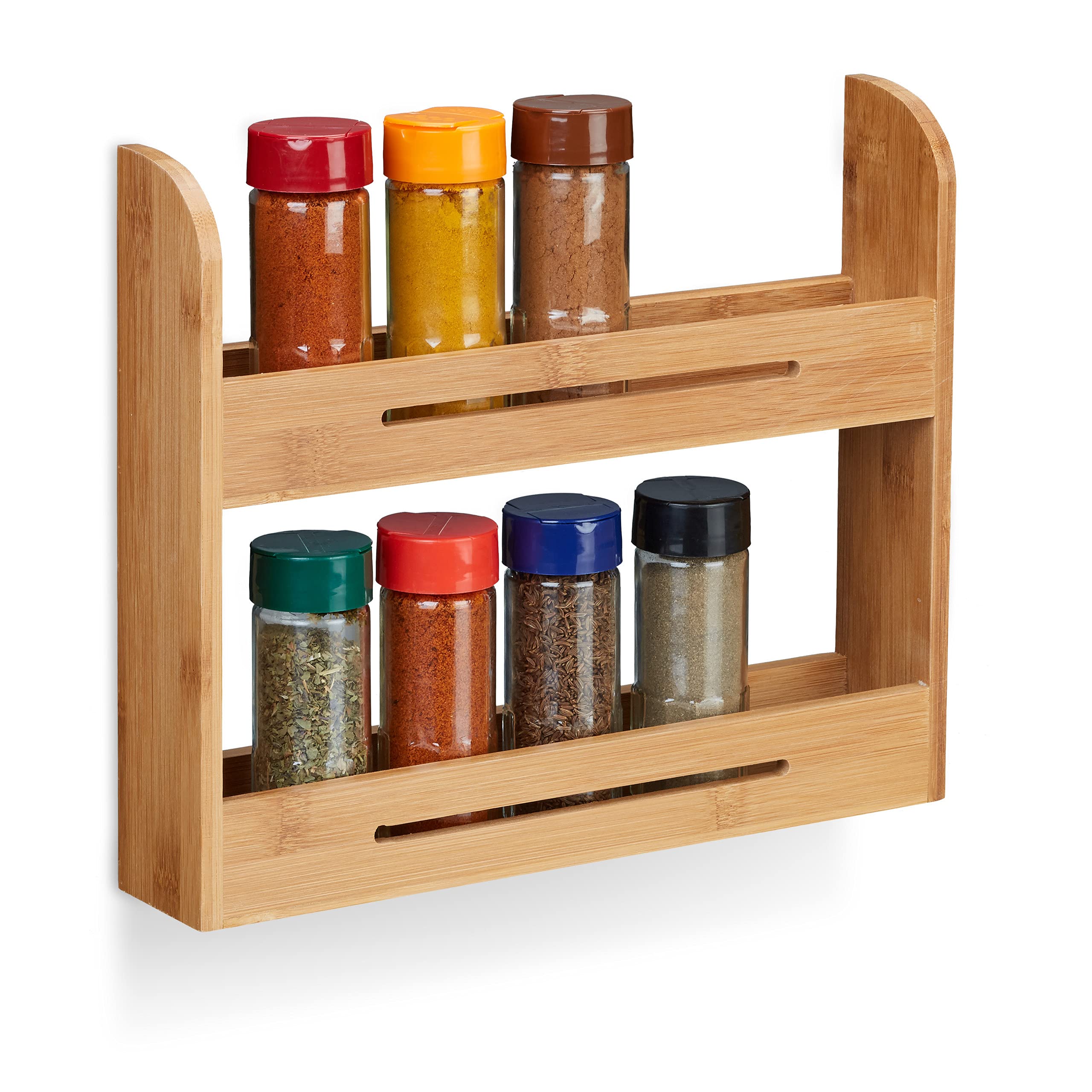Relaxdays Freestanding Spice Rack, Bamboo Herb Shelf, Small Spice Shelf for Kitchen, HWD: 26 x 31 x 6 cm, Natural