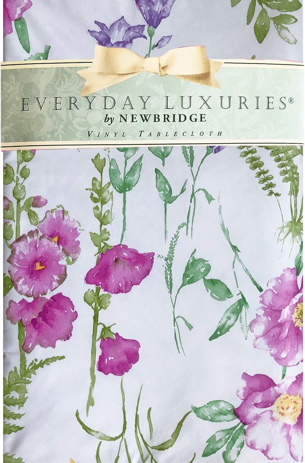 Newbridge Wildflower Fields Vinyl Flannel Backed Tablecloth - Purple, Green and Yellow Wildflower and Fern Garden Indoor/Outdoor Picnic, BBQ and Dining Tablecloth- 60” x 102” Oblong/Rectangle