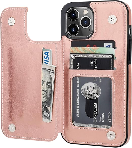 Amazon Com Onetop Compatible With Iphone 12 Pro Max Wallet Case With Card Holder Pu Leather Kickstand Card Slots Case Double Magnetic Clasp And Durable Shockproof Cover 6 7 Inch Rose Gold