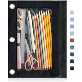 Modinest Binder Pencil Pouch for 3 Ring Binder, Clear Pencil Case Box Bag, Aesthetic Pen Organizer for School Supplies with Zipper, Back to School for Girls Boys, 1 Pack, Black