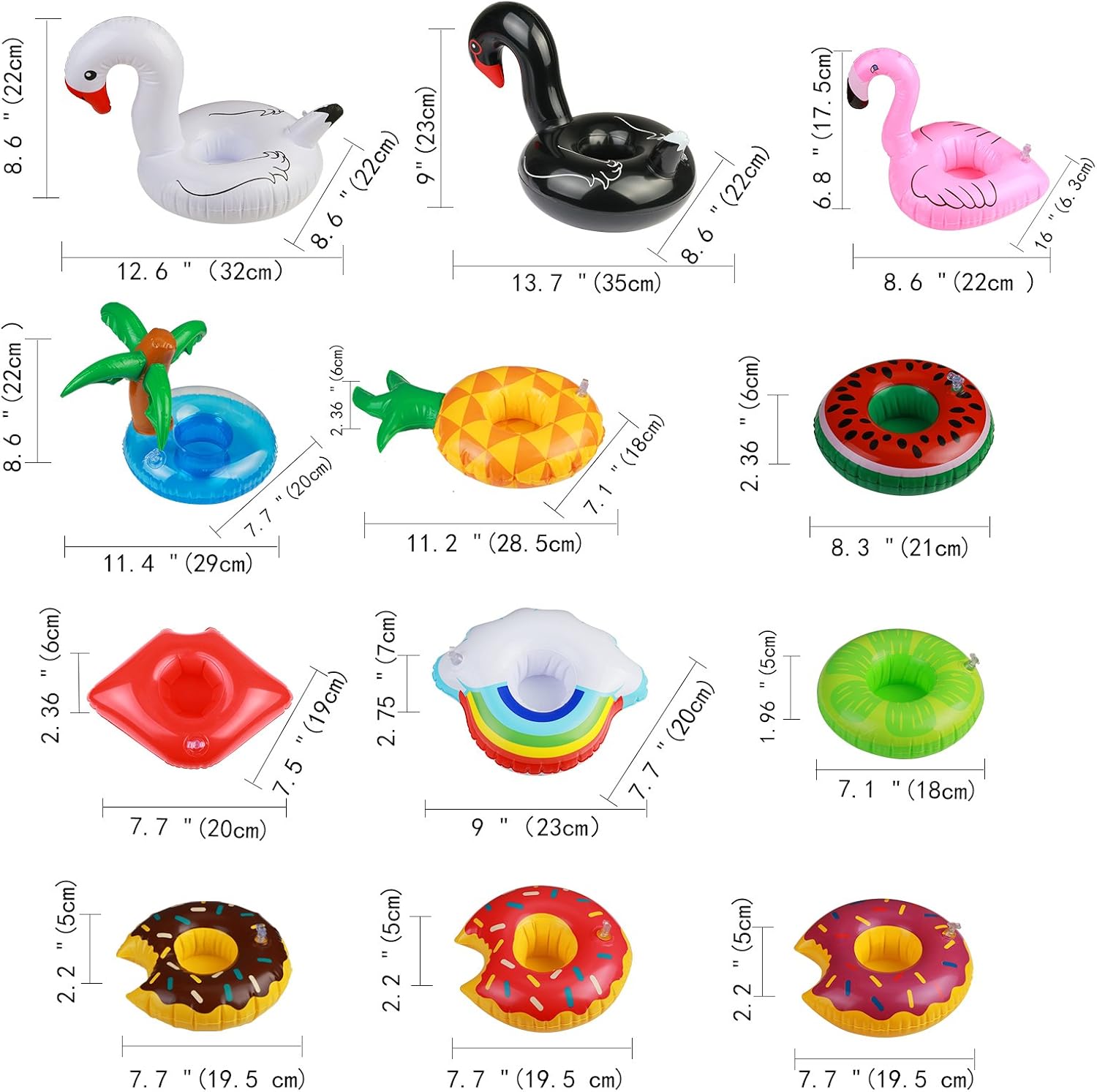 Lot de 12 Bar Flottant Piscine Kit de Porte Gobelet Verre Gonflable Bouée Bouee