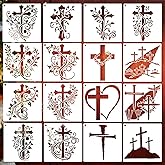 XYQHOAC 16PCS Cross Stencils Reusable Christian Painting Stencil 6inch Religious Stencils for Painting Cross Templates for Spray Painting on Wood Canvas Fabric Craft