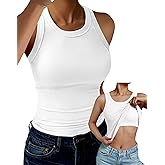 GKBK Tank Top for Women Built in Bra High Neck Ribbed Basics Tops Racerback Fitted Bra Tanks